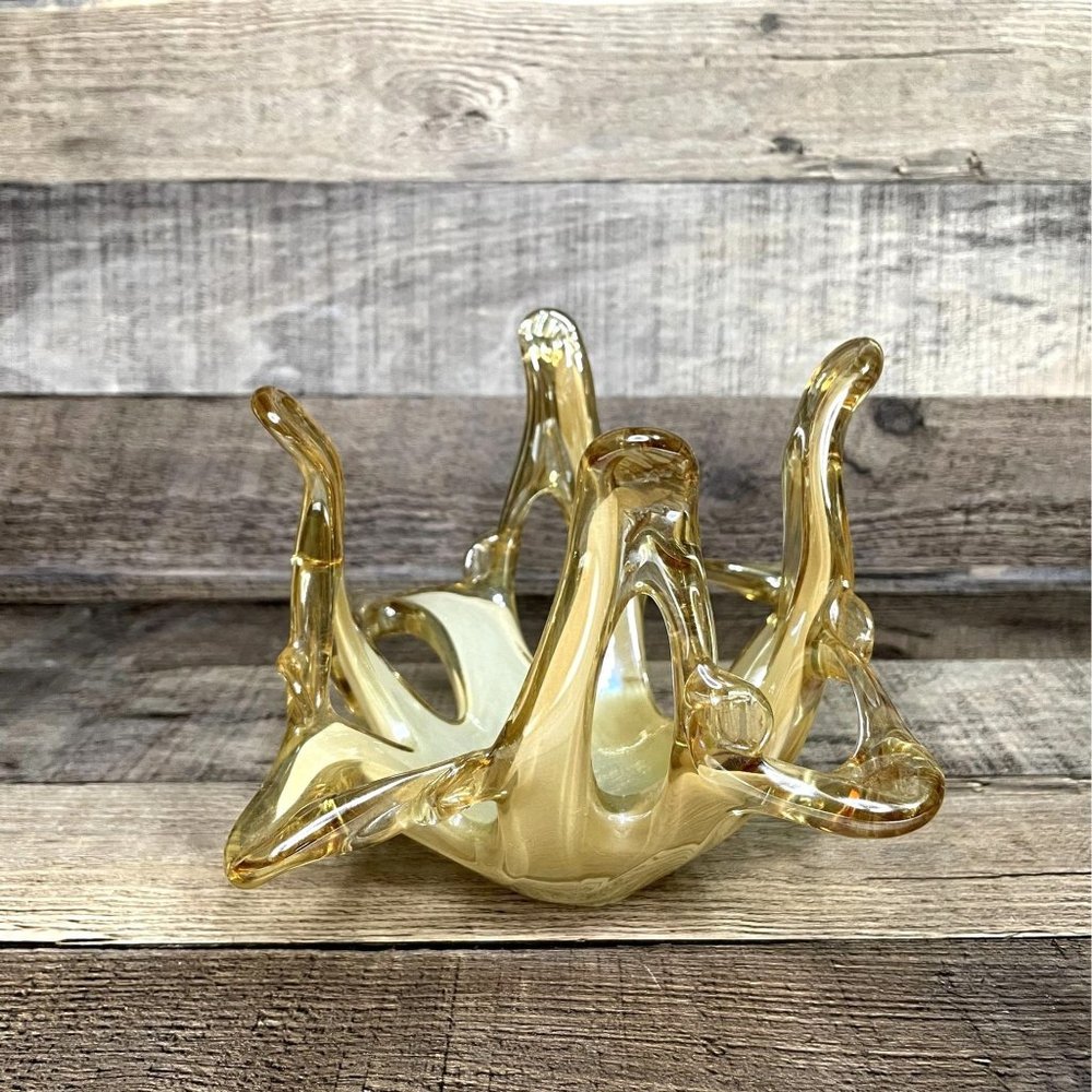 Murano Vetro Eseguito Free Form Open Lace Iridescent Bowl, Italy